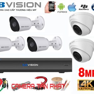 Lắp đặt trọn bộ 5 camera giám sát 8.0MP(4K) KBvision (Nghe được âm thanh)