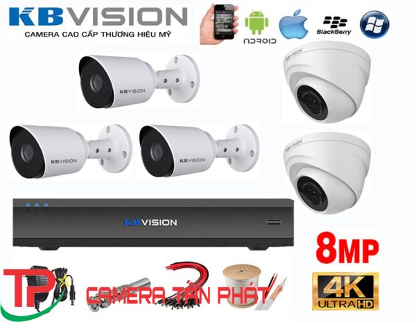 Lắp đặt trọn bộ 5 camera giám sát 8.0MP(4K) KBvision (Nghe được âm thanh)
