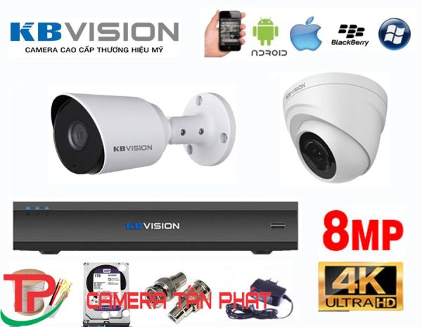 Lắp đặt trọn bộ 2 camera giám sát 8.0M(4K) KBvision (Nghe được âm thanh)