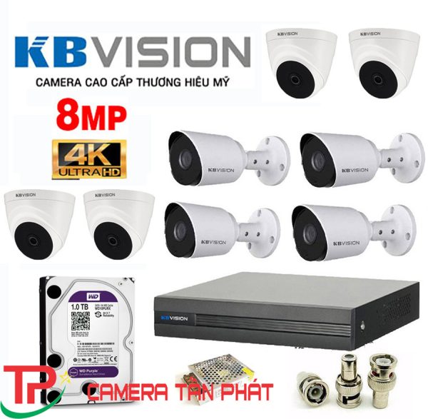 Lắp đặt trọn bộ 8 camera giám sát 8.0M(4K) KBvision (nghe được âm thanh)